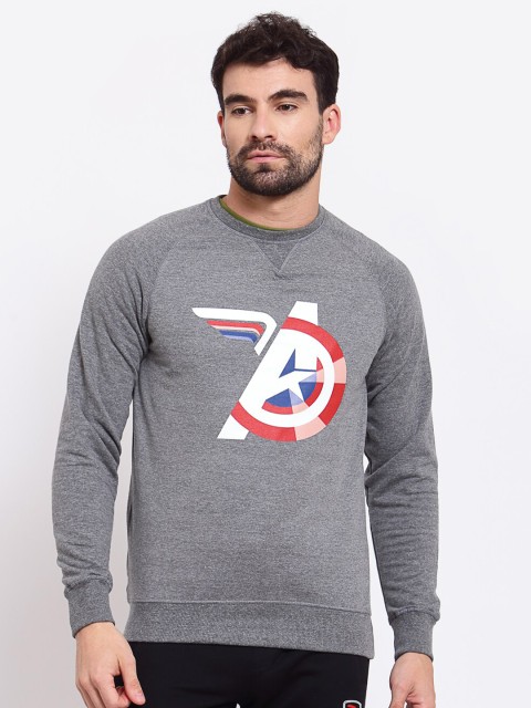 

SPORTO Men Grey Melange Captain America Printed Sweatshirt