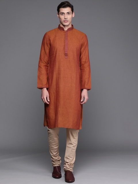 

Manu Men Rust Orange & Maroon Chevron Kurta with Churidar