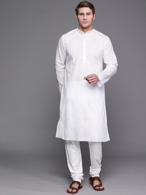 

Manu Men White Striped Kurta with Churidar