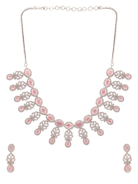 

Studio Voylla Silver-Toned & Pink Brass Rhodium-Plated Antique Necklace