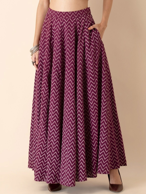 

Earthen BY INDYA Women Purple & White Printed Pure Cotton Flared Maxi Skirt