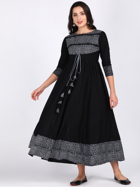 

VEDANA Black Ethnic Motifs Ethnic Maxi Dress
