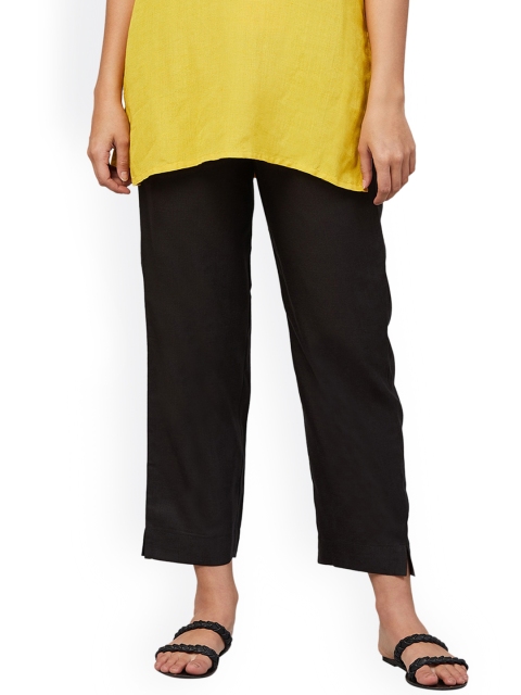 

Orchid Blues Women Black Tapered Fit High-Rise Trousers