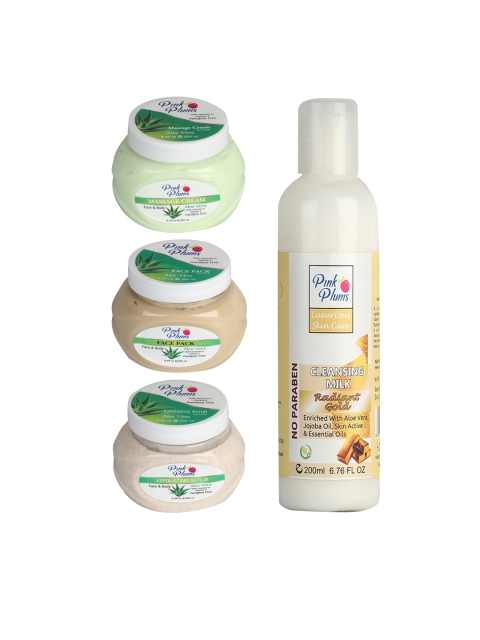 

Pink Plums Green & Gold Paraben Free Aloevera Facial Kit