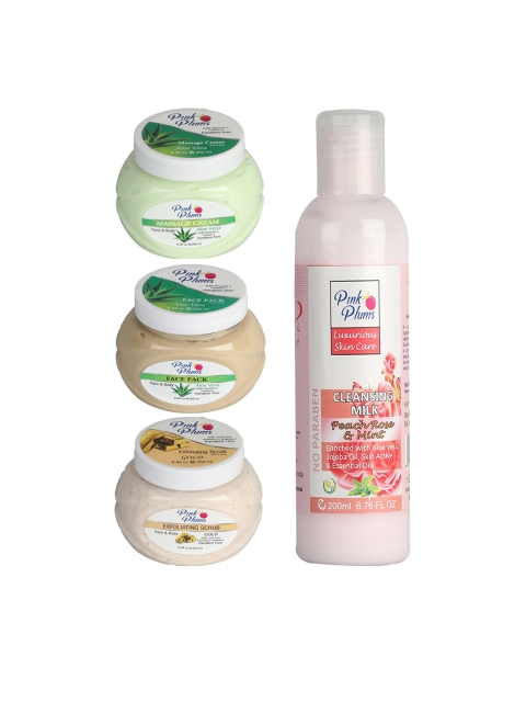 

Pink Plums Set of 4 Facial Kit, Multi