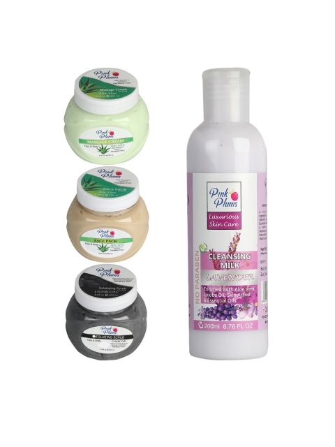 

Pink Plums Set Of 4 Facial Kit, Multi