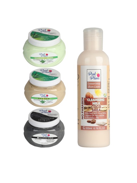 

Pink Plums Unisex Aloevera, Cocoshea & Charcoal Facial Kit, Multi