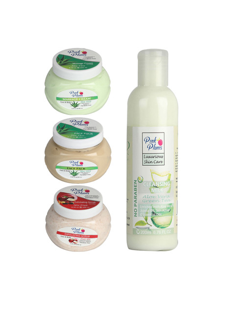 

Pink Plums Pack of 4 Paraben Free Aloevera FRUIT MIX Face & Body Massage Creams, Multi