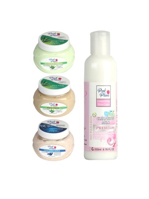 

Pink Plums Set of 4 Facial Kit, Multi