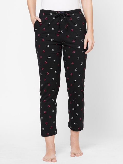 

URBAN SCOTTISH Women Black & Pink Printed Pure Cotton Lounge Pants