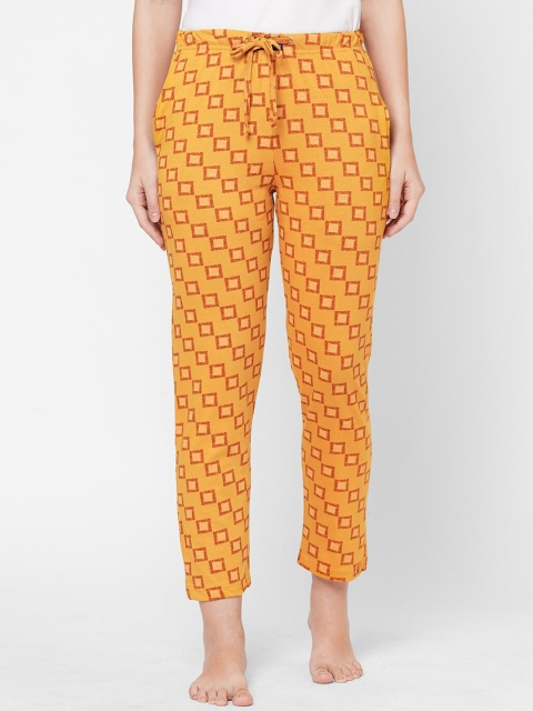 

URBAN SCOTTISH Women Mustard Yellow & Orange Printed Pure Cotton Lounge Pants