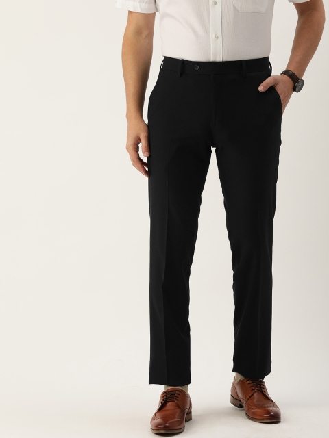 

Peter England Men Black Textured Mid Rise Slim Fit Trousers