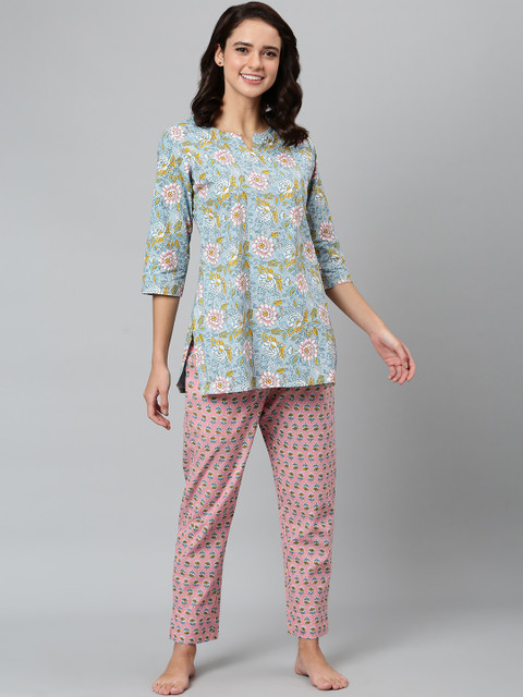 

Khushal K Woman Grey & Pink Printed Pure Cotton Night suit