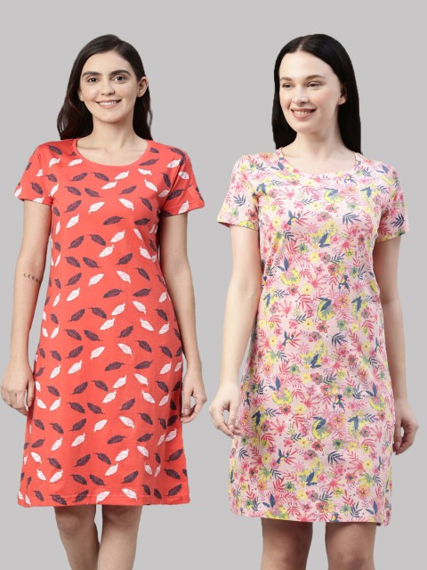 

Kryptic Orange & Pink Pack Of 2 Printed T-shirt Nightdresses