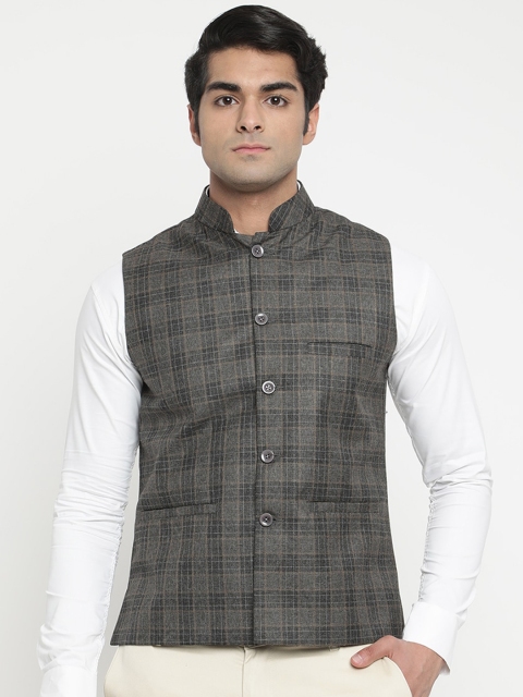

V2 Value & Variety Men Grey Checked Woven Nehru Jacket