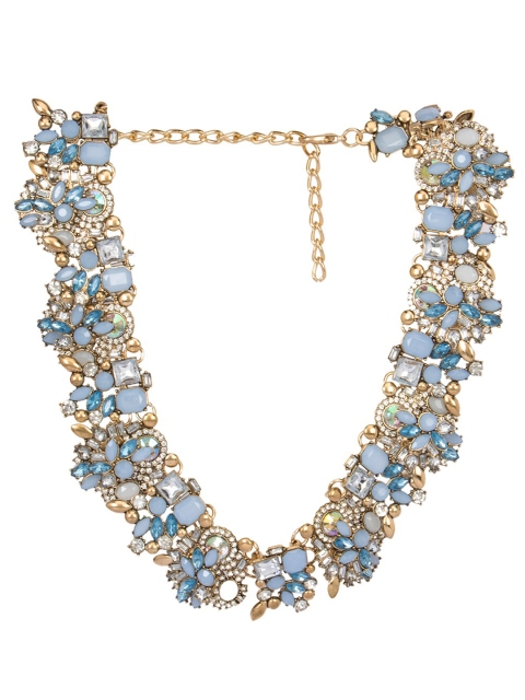 

Kazo Blue & Gold-Toned Silver-Plated Stone Studded Necklace