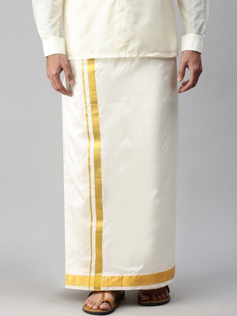 

RAMRAJ COTTON Men Cream-Coloured Solid Pure Silk Dhoti