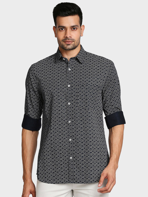 

ColorPlus Men Navy Blue Tailored Fit Printed Casual Shirt