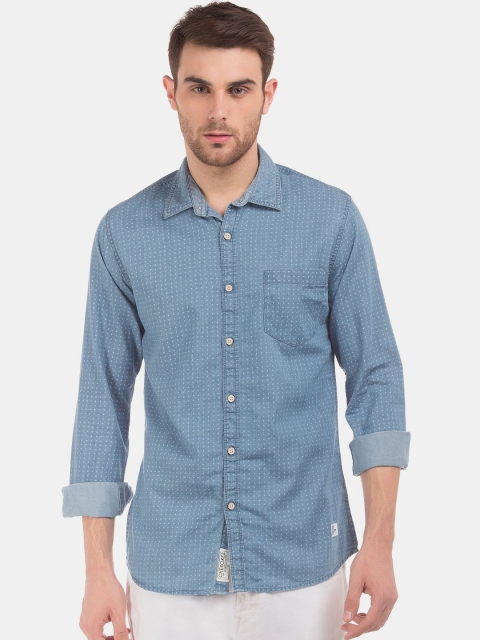 

Cherokee Men Blue Micro Checks Printed Casual Cotton Shirt