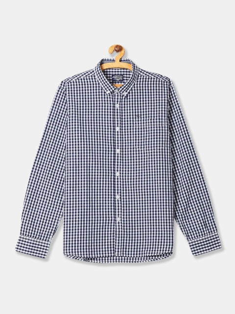 

Flying Machine Men Navy Blue Gingham Checks Checked Casual Shirt