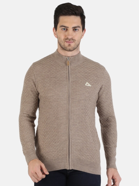 

Monte Carlo Men Beige Self Design Open Front Wool Sweater