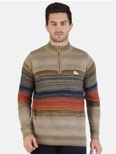 

Monte Carlo Men Red & Blue Striped Printed Woollen Pullover