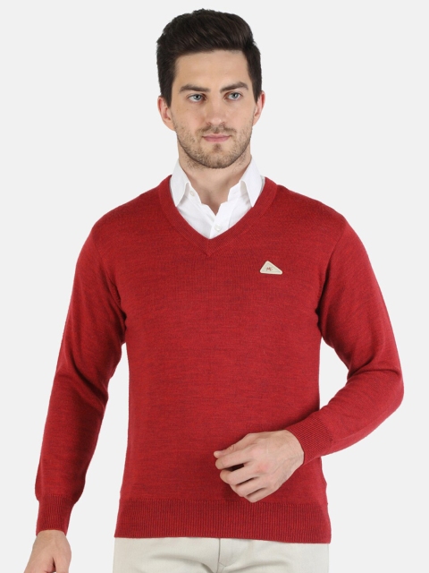 

Monte Carlo Men Red Solid Pure Wool Pullover
