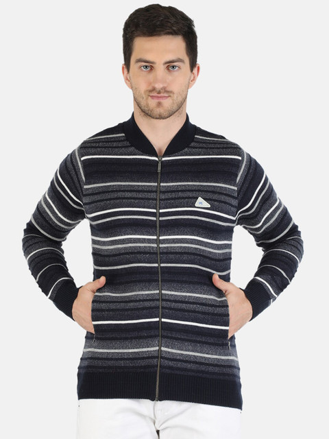 

Monte Carlo Men Navy Blue & White Striped Woollen Pullover
