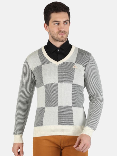 

Monte Carlo Men Off White & Grey Checked Woolen Pullover