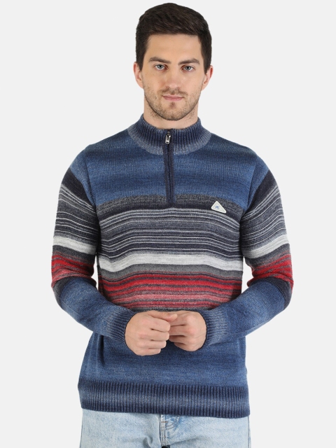 

Monte Carlo Men Blue Striped Pullover Wool Sweater