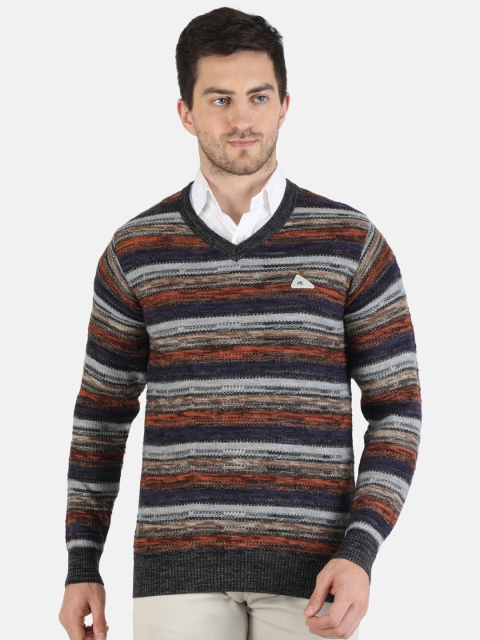 

Monte Carlo Men Grey & Maroon Striped Pullover
