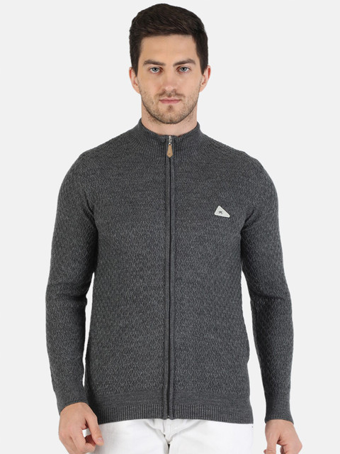 

Monte Carlo Men Grey Cable Knit Front-Open Sweater
