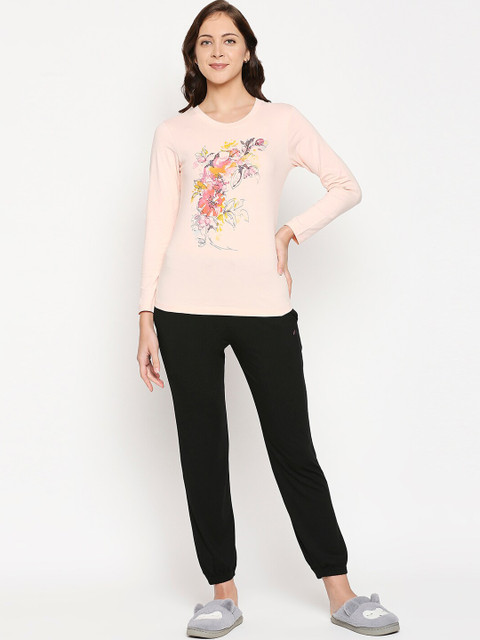 

XIN Women Pink & Black Printed Night suit