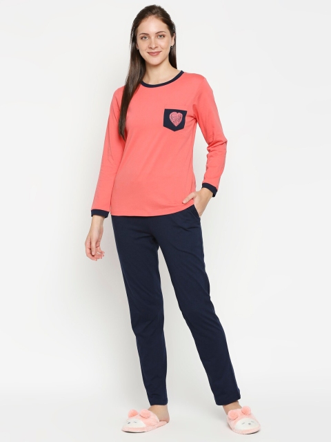 

XIN Women Coral & Navy Blue Night Suit