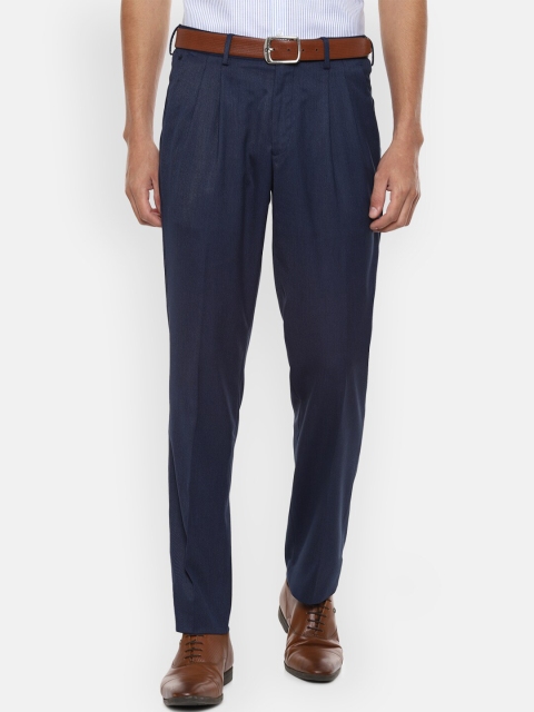 

Louis Philippe Men Navy Blue Pleated Trousers