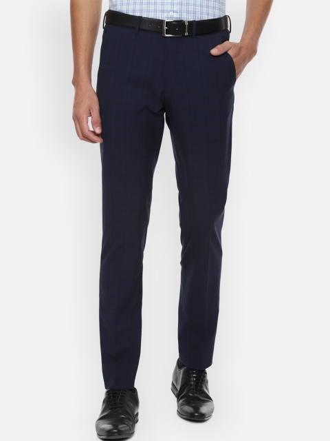 

Louis Philippe Men Navy Blue Checked Slim Fit Trousers
