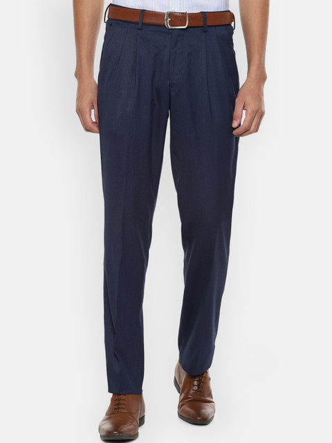 

Louis Philippe Men Navy Blue Pleated Formal Trousers