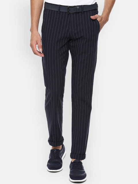 

Van Heusen Sport Men Navy Blue Striped Slim Fit Trousers