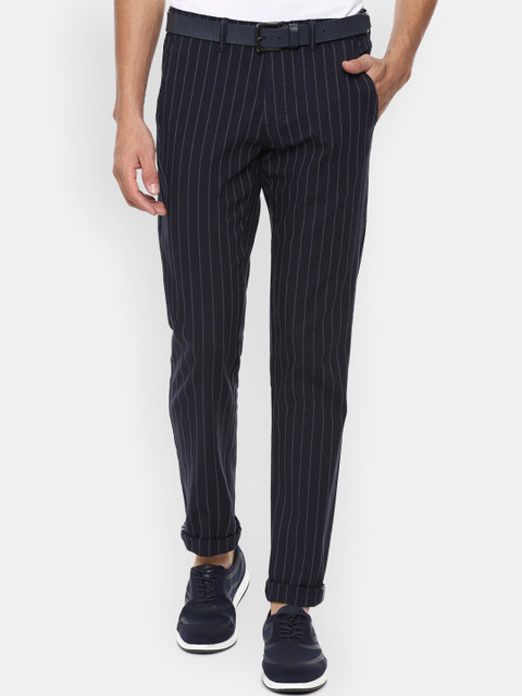 

Van Heusen Sport Men Navy Blue Striped Slim Fit Trousers