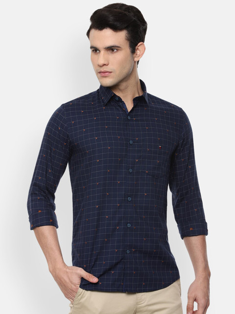 

Louis Philippe Sport Men Navy Blue Slim Fit Grid Tattersall Checks Cotton Casual Shirt