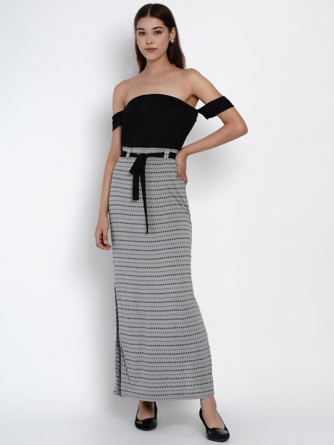 

Texco Grey & Black Off-Shoulder Maxi Dress