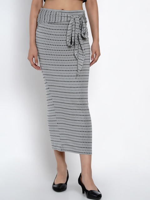 

Texco Women Grey & Black Striped Maxi Skirt With Tie-Up Detail