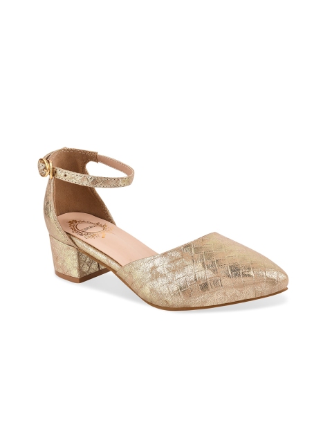 

Stelatoes Gold-Toned Textured Party Block Mules
