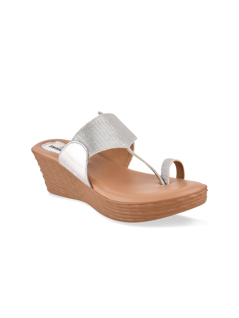 

Stelatoes Silver-Toned Textured Ethnic Wedge Sandals