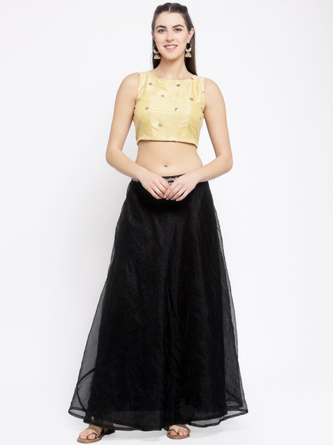 

studio rasa Black & Gold-Toned Embroidered Ready to Wear Lehenga Set