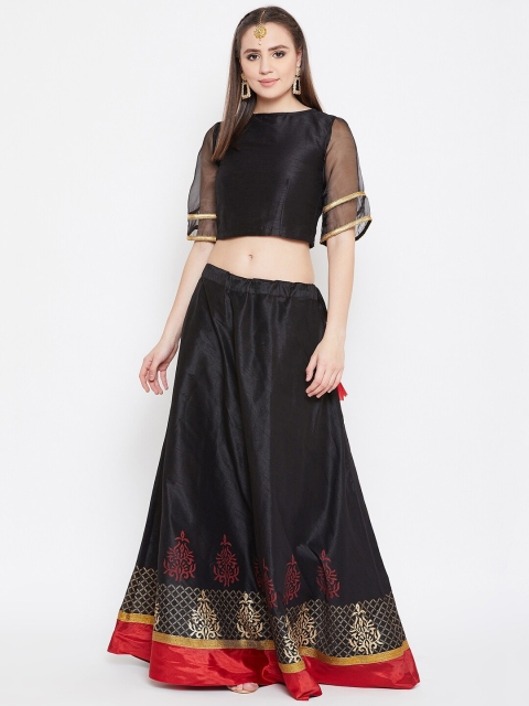 

studio rasa Black & Red Block Print Ready to Wear Lehenga Set