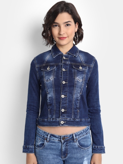 

BROADSTAR Women Blue Washed Crop Denim Jacket