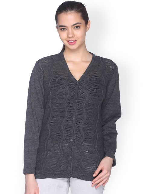 

Club York Women Charcoal Grey Self-Design Cardigan