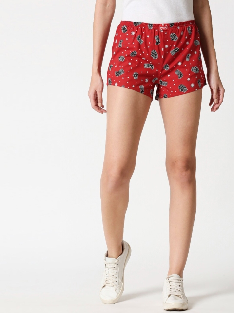 

Bewakoof Women Red & White Printed Coton Lounge Shorts