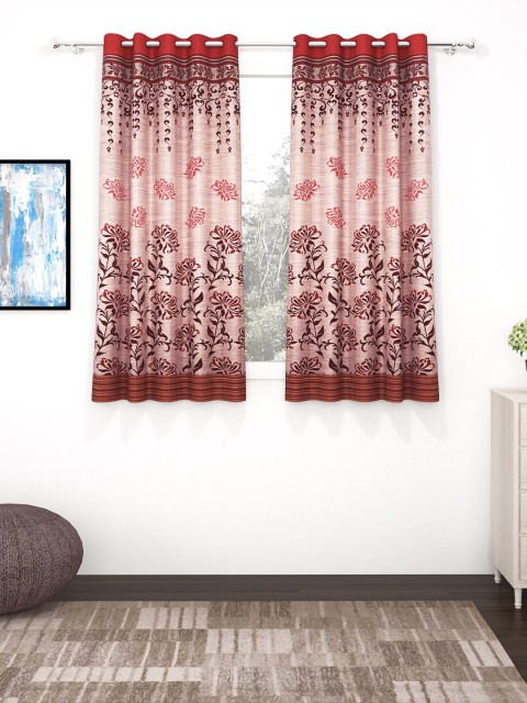

Story@home Maroon & Brown Set of 2 Floral Window Curtain